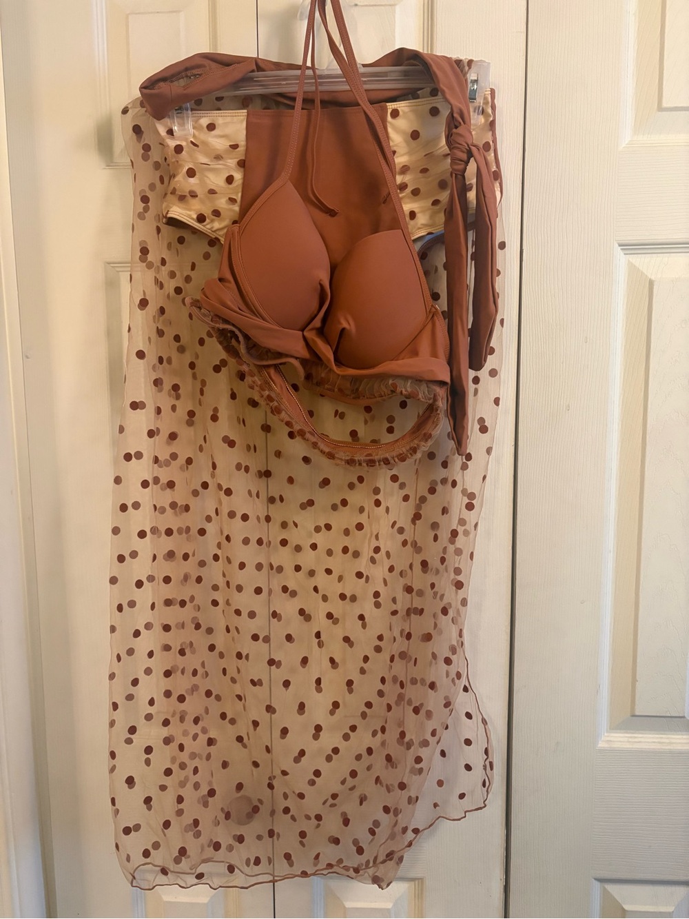 3 piece Polka Dot Sheer Midi Skirt in Rust